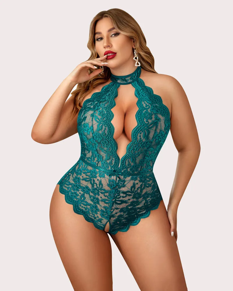 2 Packs Plus Size Lingerie Lace Halter Teddy