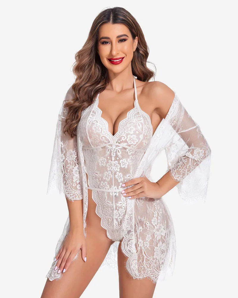 2 Piece Set Lace Robe with Teddy (DE Only)