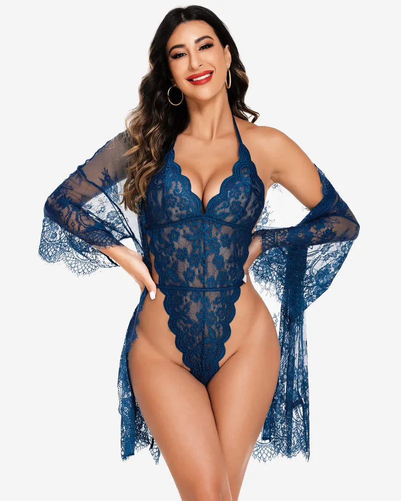 2 Piece Set Lace Robe with Teddy (DE Only)