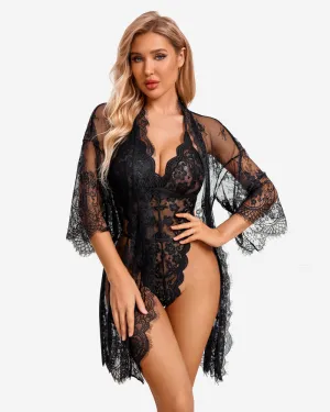 2 Piece Set Lace Robe with Teddy (DE Only)