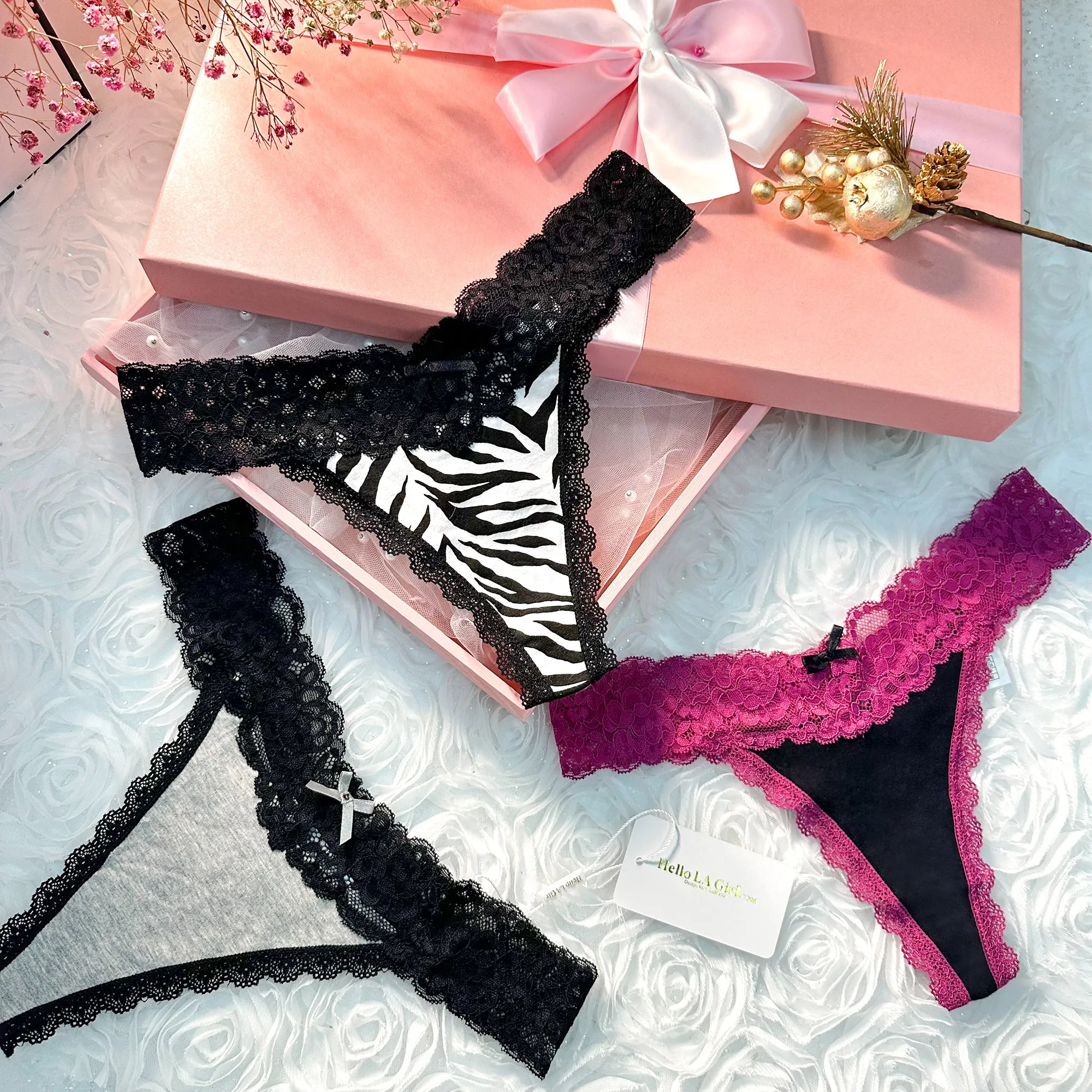 3 Pack T Back Lace Trim Low Waist Cotton Seamless Thongs