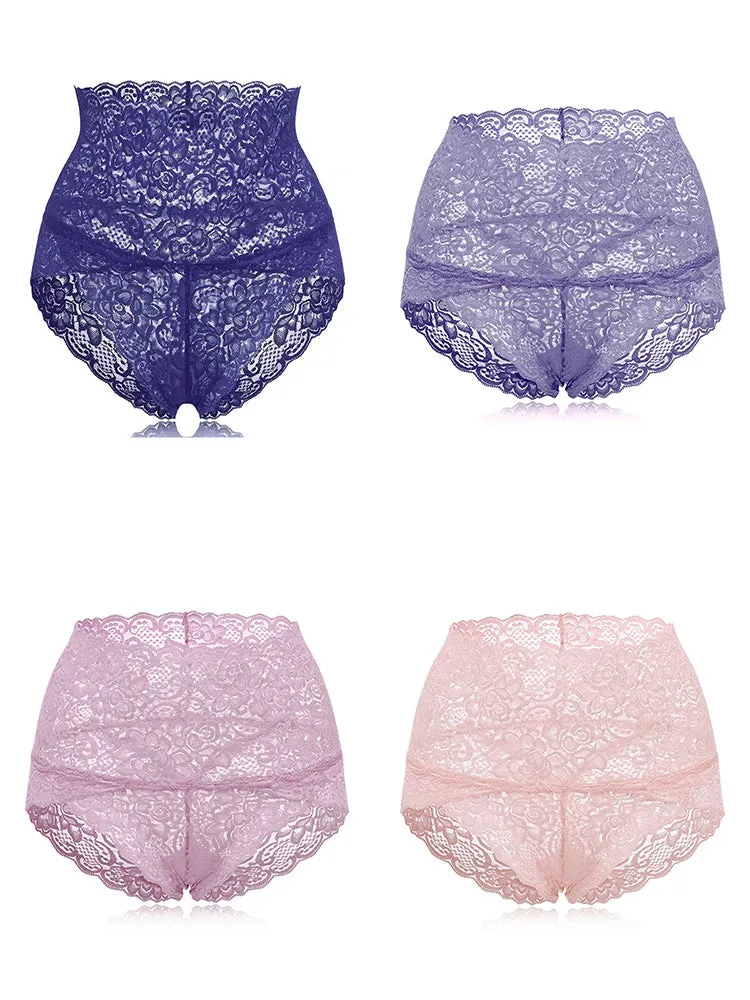 4-Pack High Waisted Lace Cotton Butt Lifter Sexy Panties