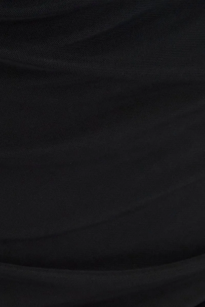 Black Bodysuit Long Sleeve Square Neck Mesh Lined