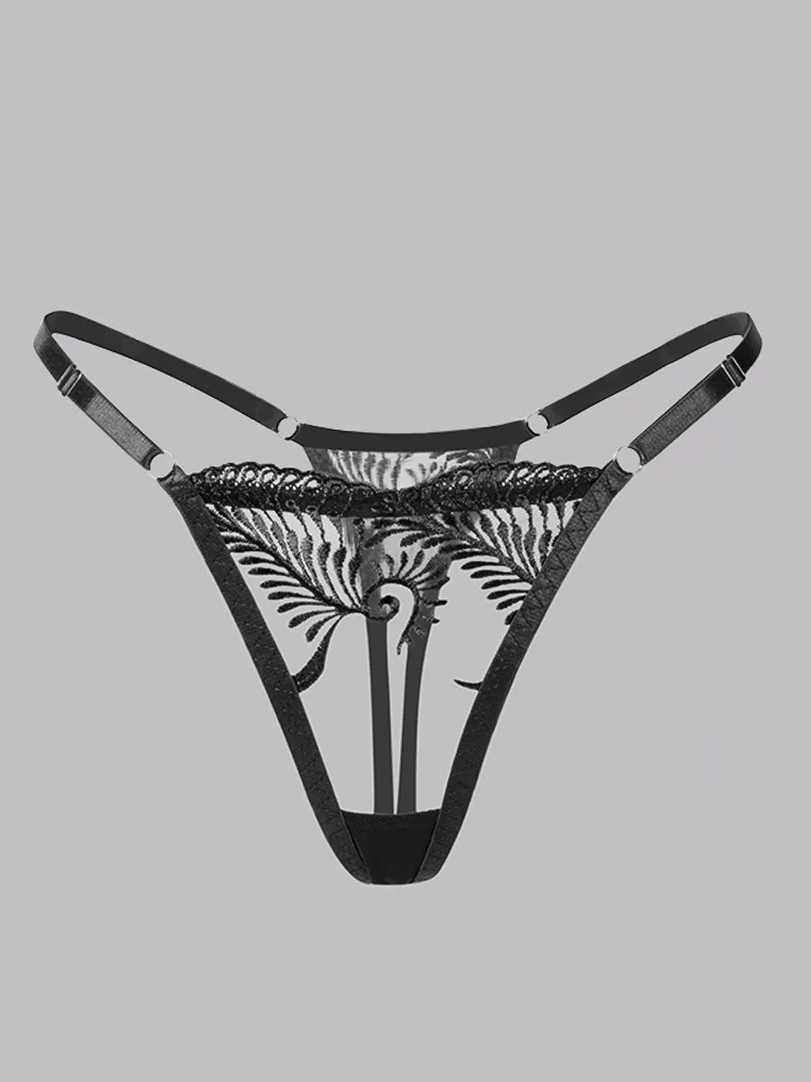 Black Embroidery Adjustable Thong