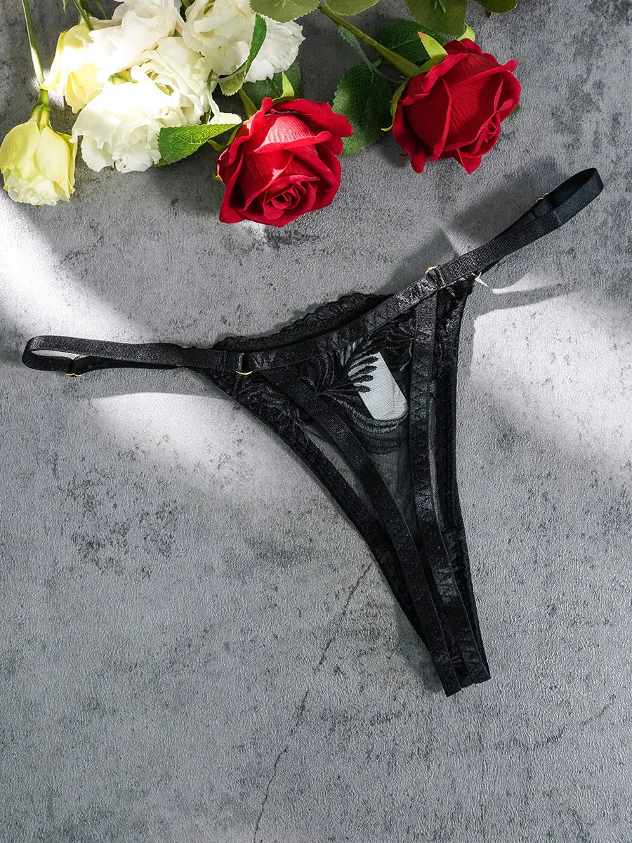 Black Embroidery Adjustable Thong