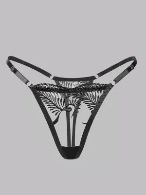 Black Embroidery Adjustable Thong