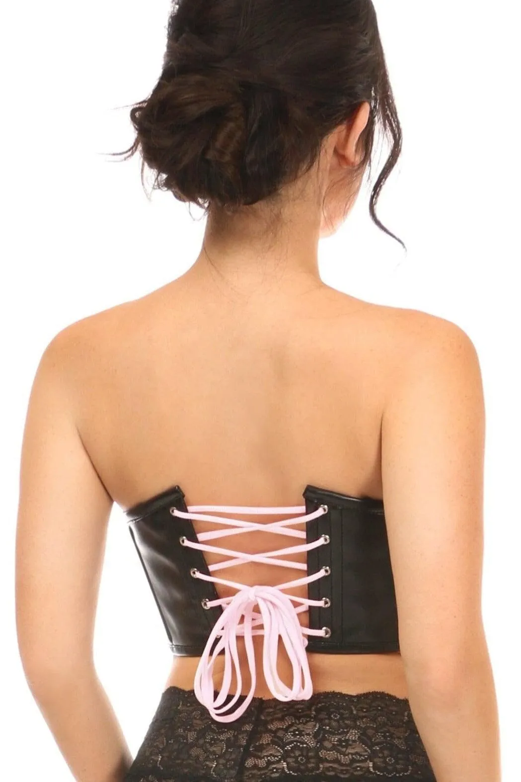 Black Faux Leather w/Pink Lace-Up Bustier