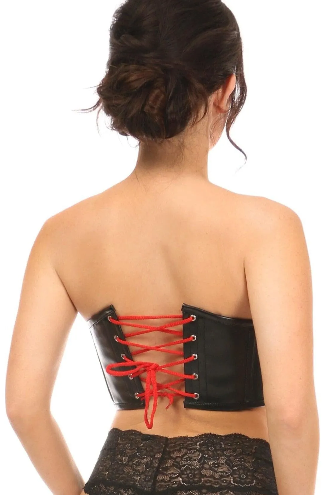Black Faux Leather w/Red Lace-Up Bustier