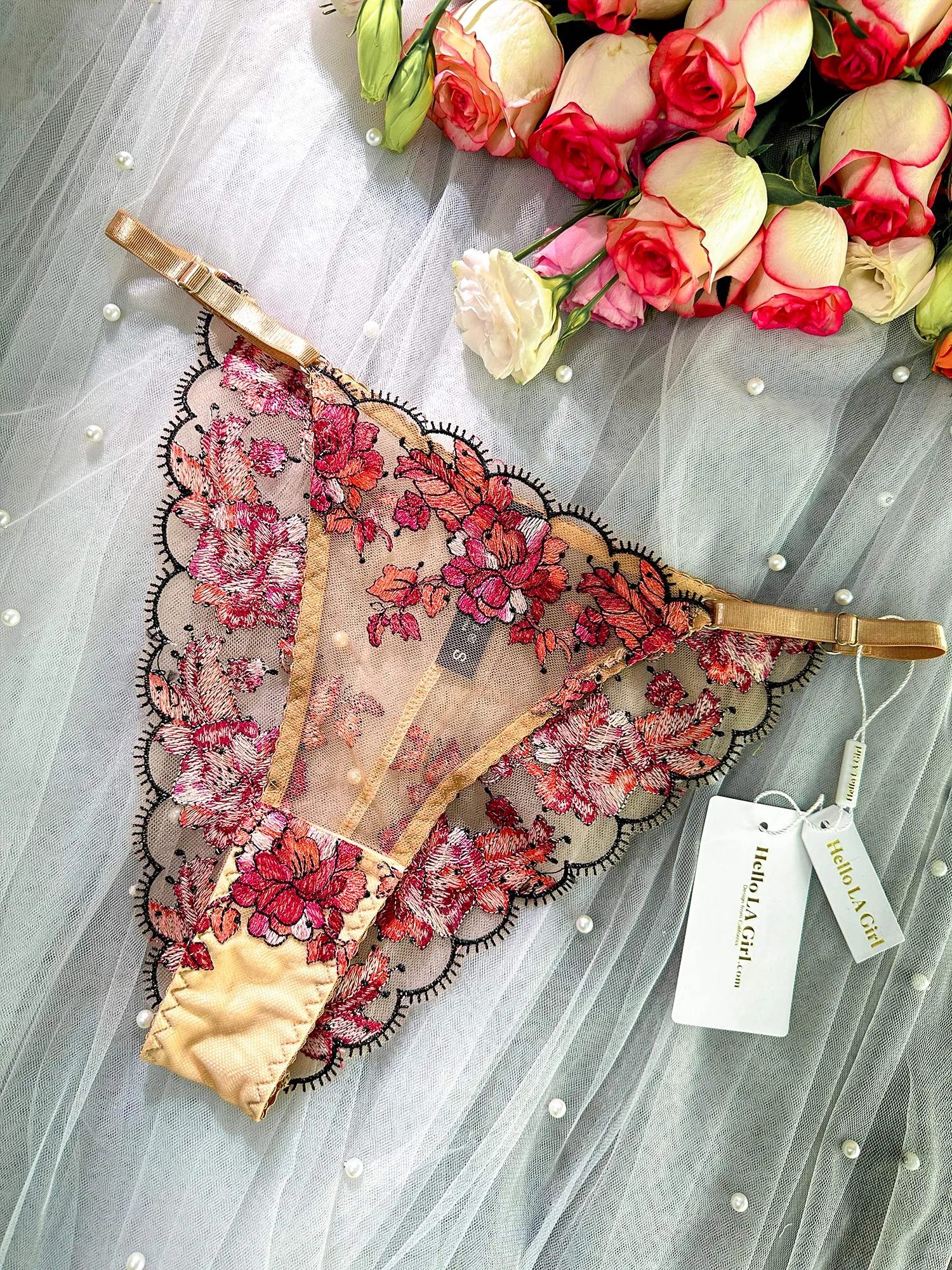 Blossom Elegance Lace Embroidery Thong