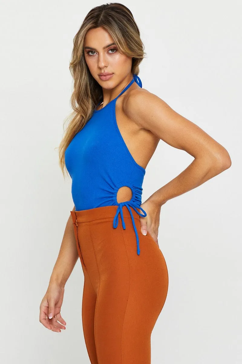 Blue Bodysuit Top Halter