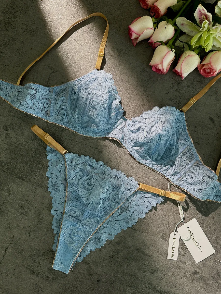Blue Soft Lace Thong