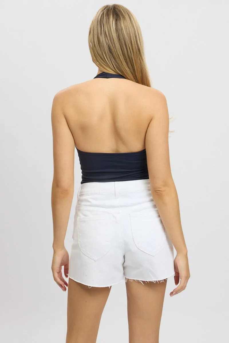 Blue Supersoft Bodysuit Halter Neck