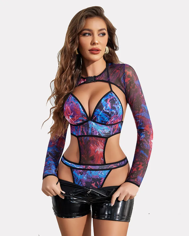 Bodysuit Buckle Shrug Crop Top Set