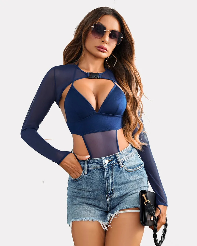 Bodysuit Buckle Shrug Crop Top Set