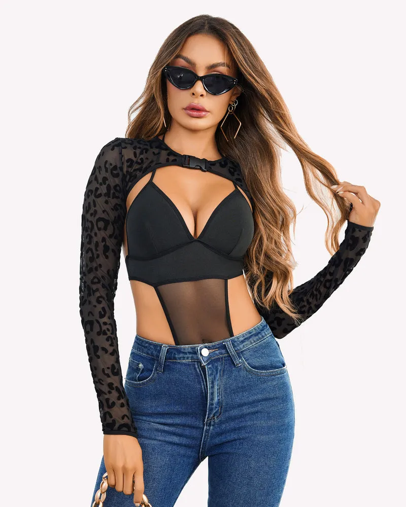 Bodysuit Buckle Shrug Crop Top Set