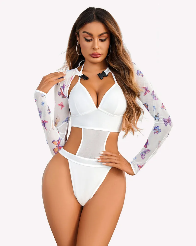 Bodysuit Buckle Shrug Crop Top Set