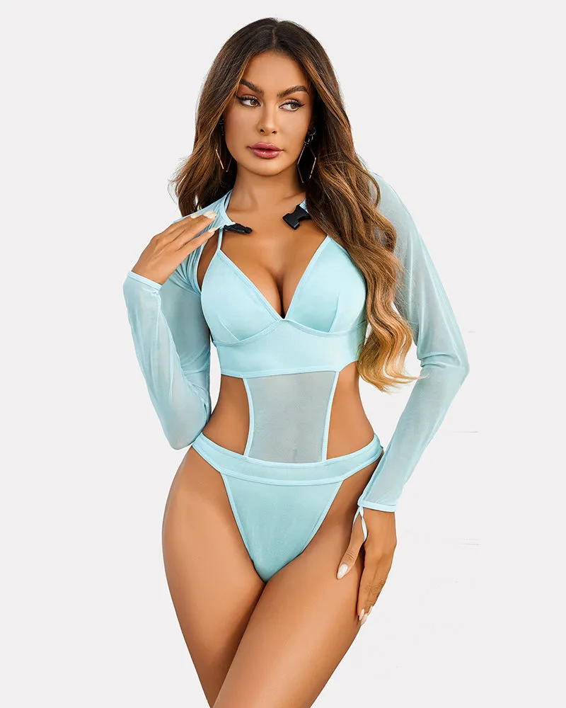 Bodysuit Buckle Shrug Crop Top Set