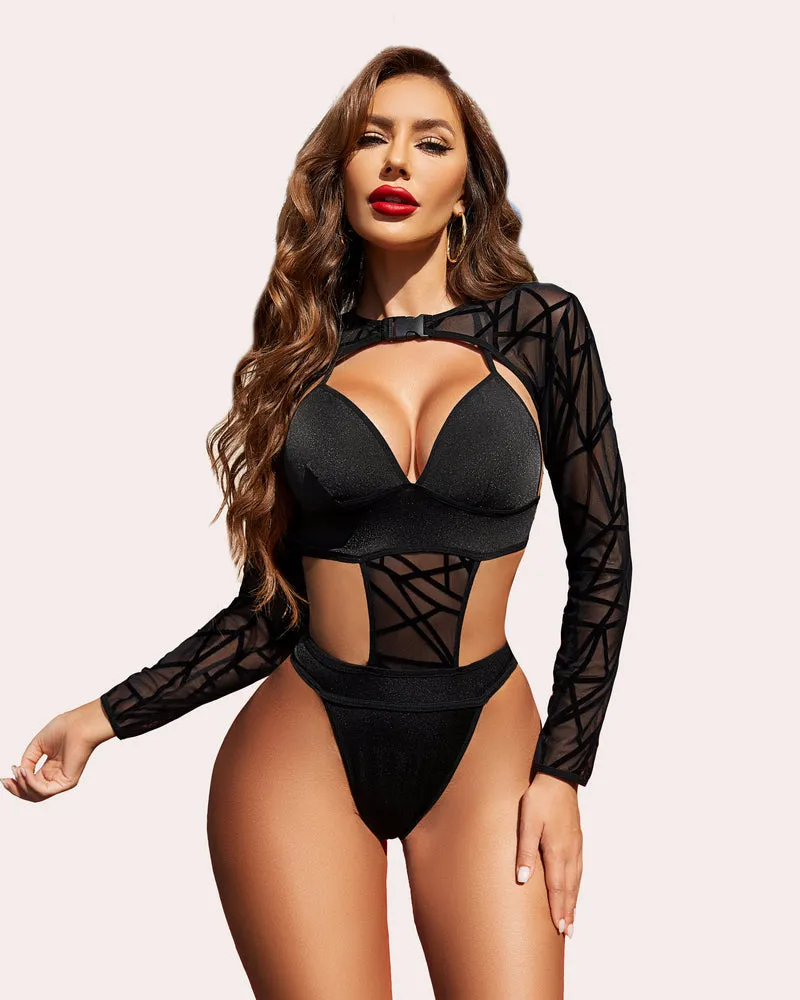Bodysuit Buckle Shrug Crop Top Set