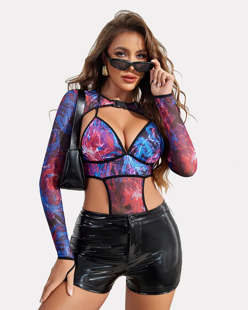 Bodysuit Buckle Shrug Crop Top Set
