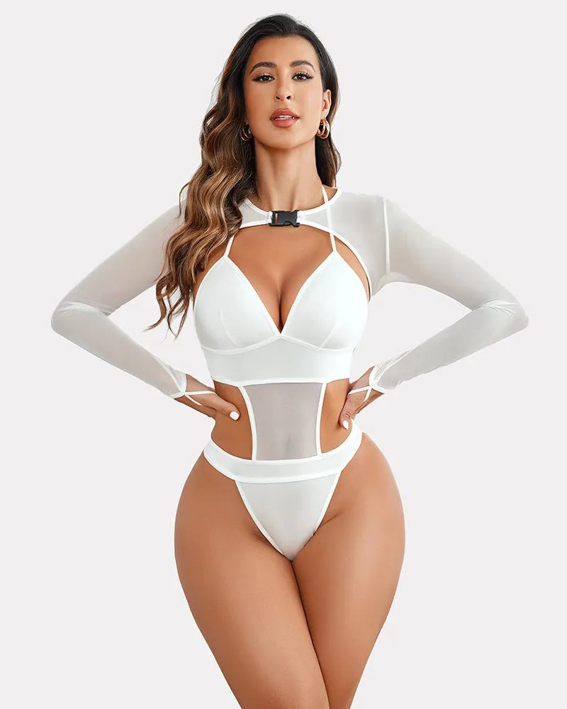 Bodysuit Buckle Shrug Crop Top Set