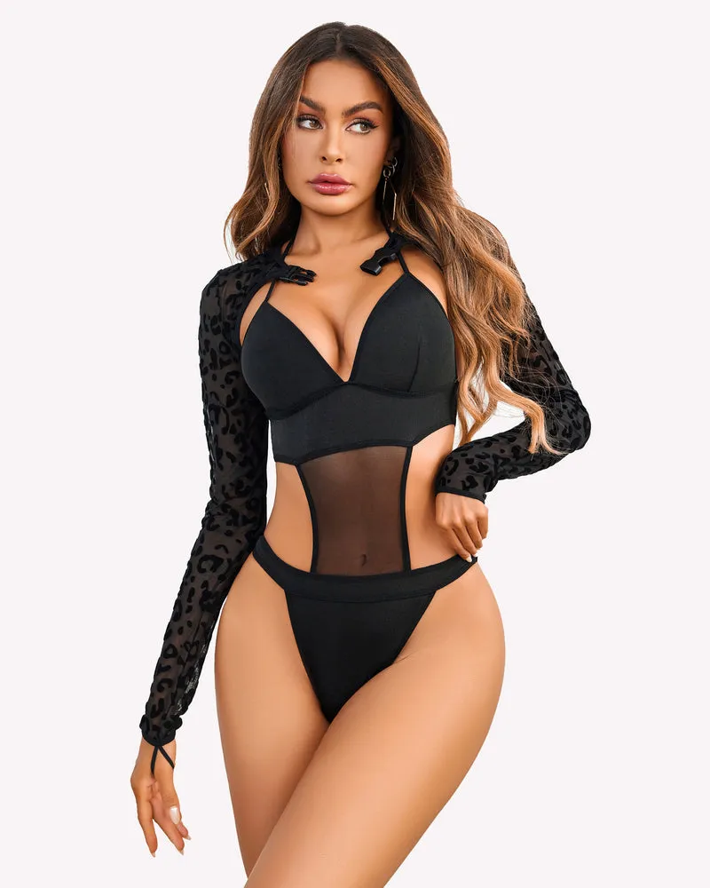 Bodysuit Buckle Shrug Crop Top Set