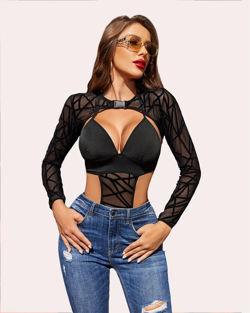 Bodysuit Buckle Shrug Crop Top Set