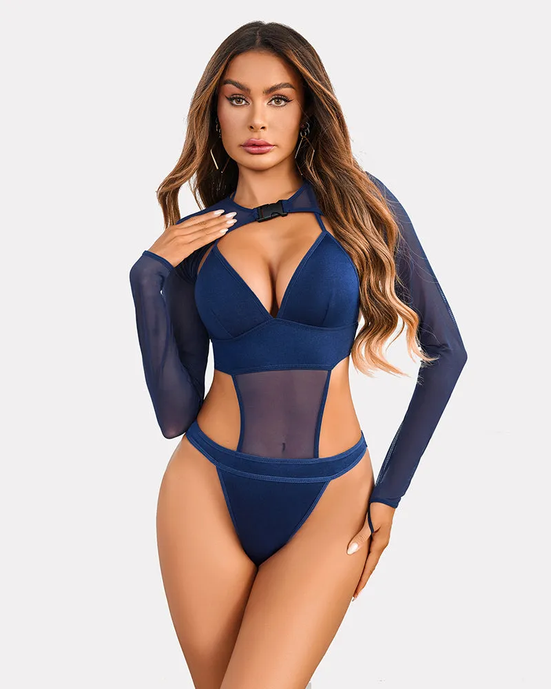 Bodysuit Buckle Shrug Crop Top Set