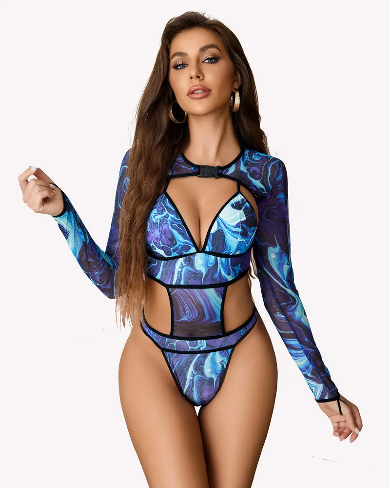 Bodysuit Buckle Shrug Crop Top Set