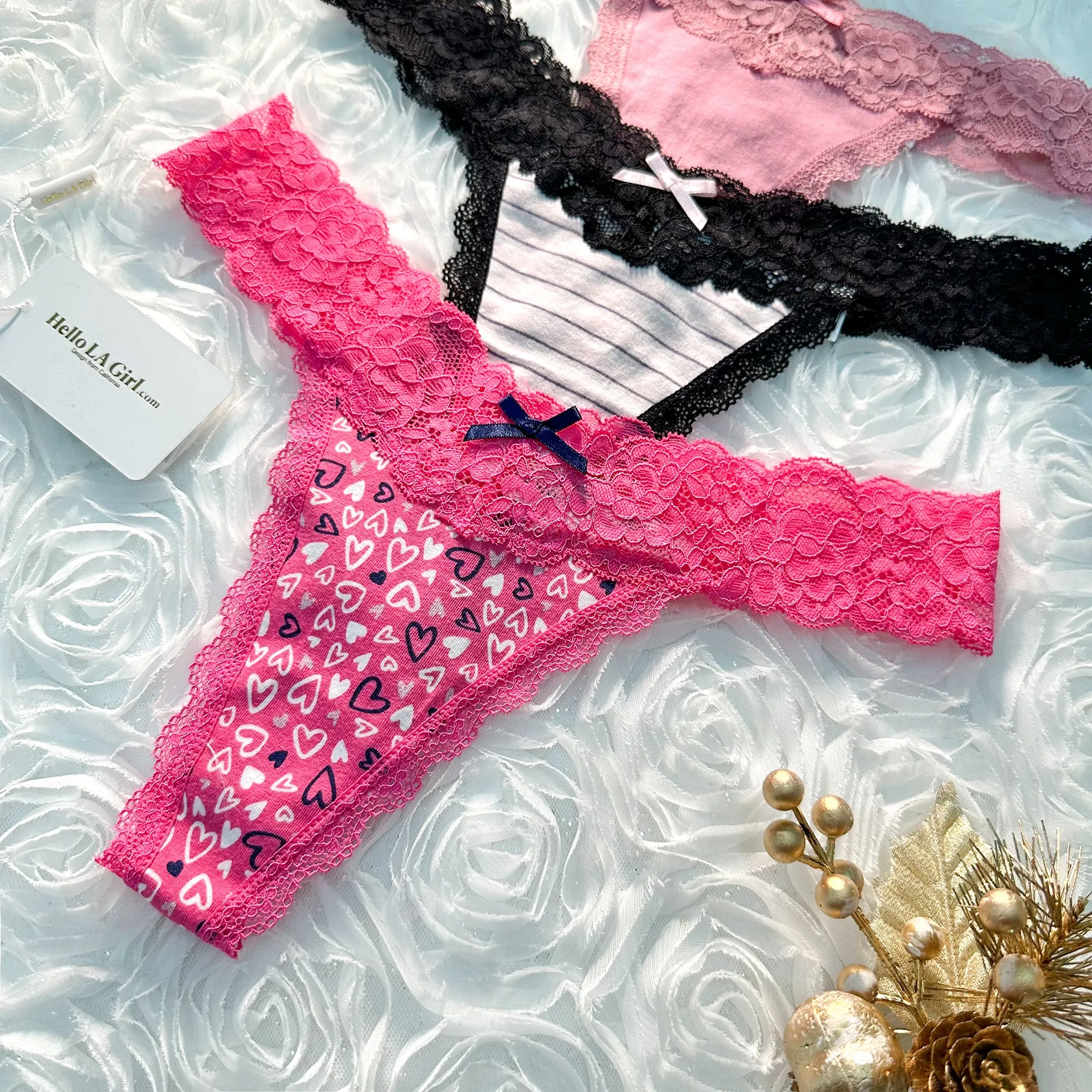 Breathable T Back Lace Low Waist Cotton Seamless 3 Pack Thongs