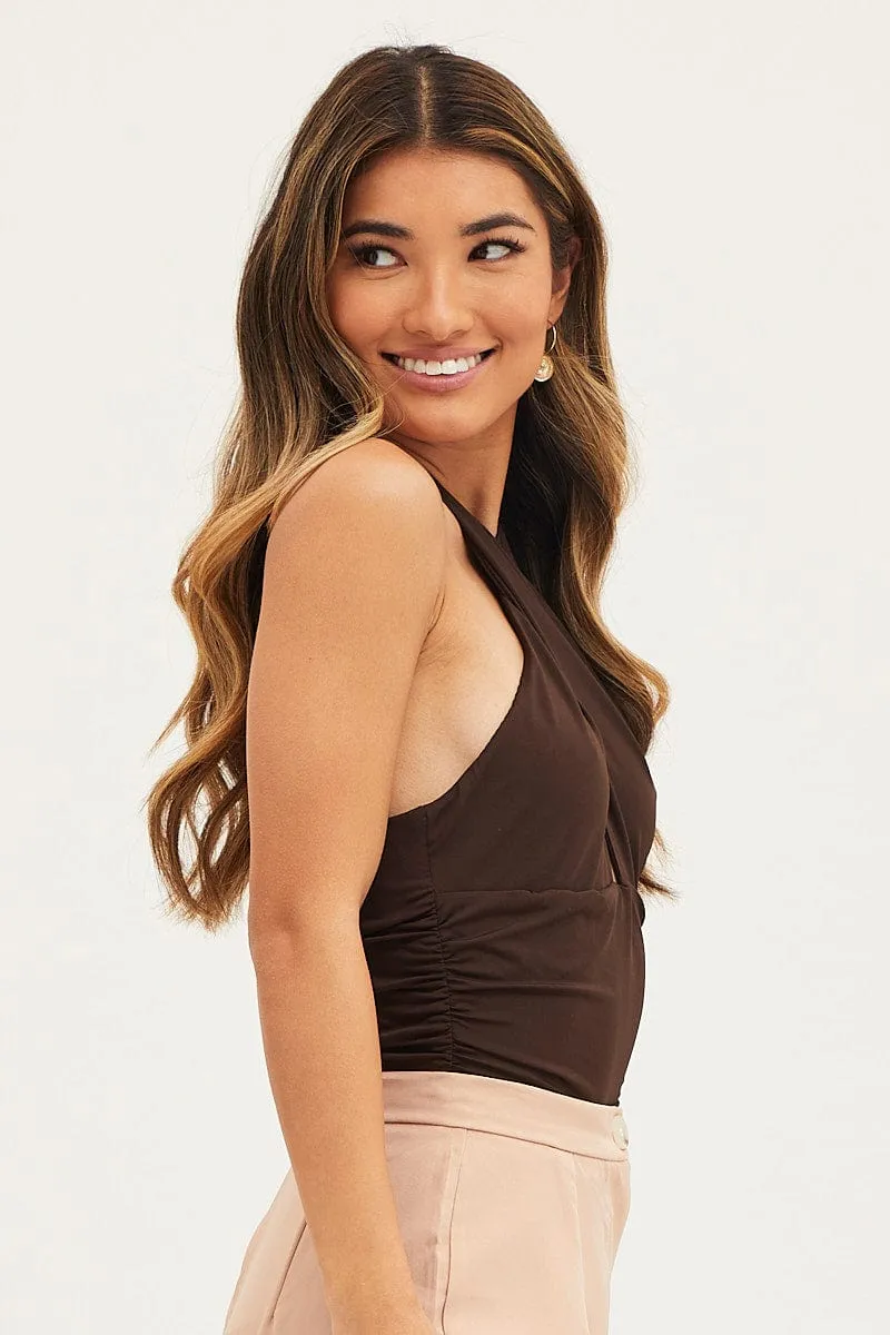 Brown Bodysuit Halter Neck