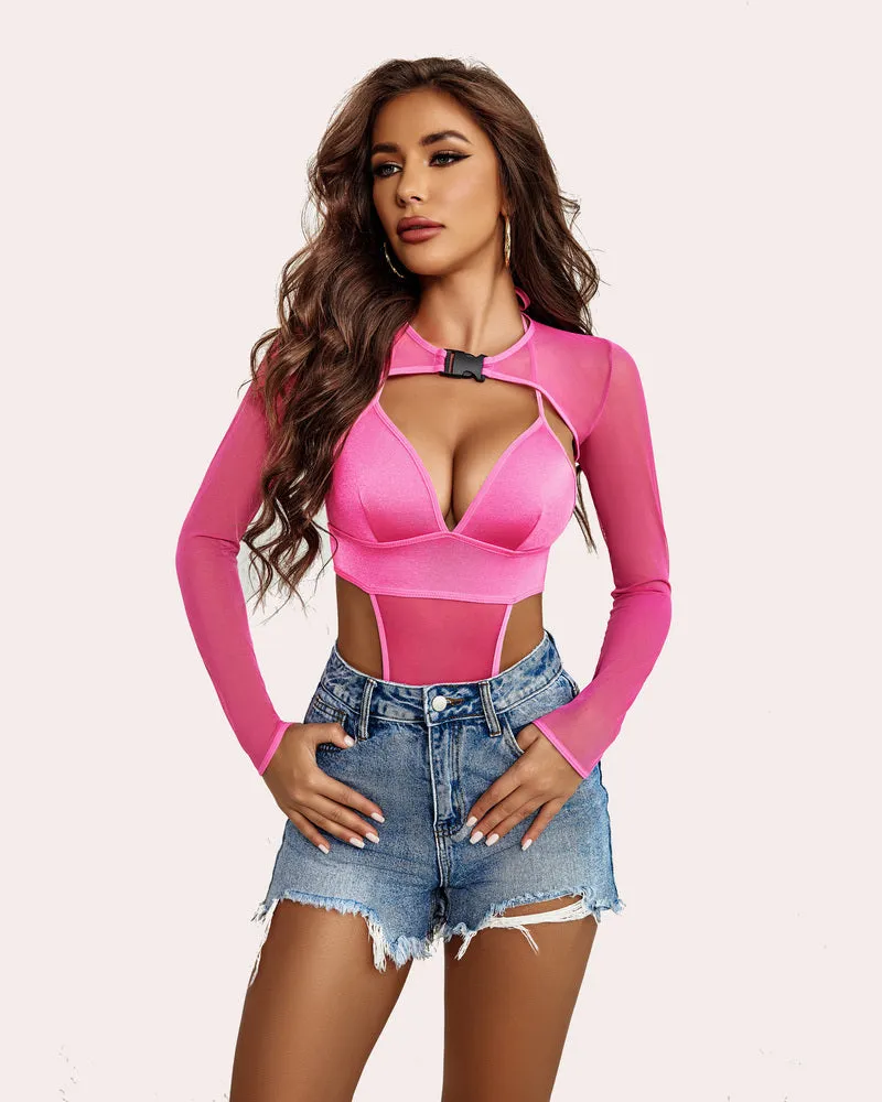 Buckle Shrug Bodysuit Crop Top Set (DE Only)