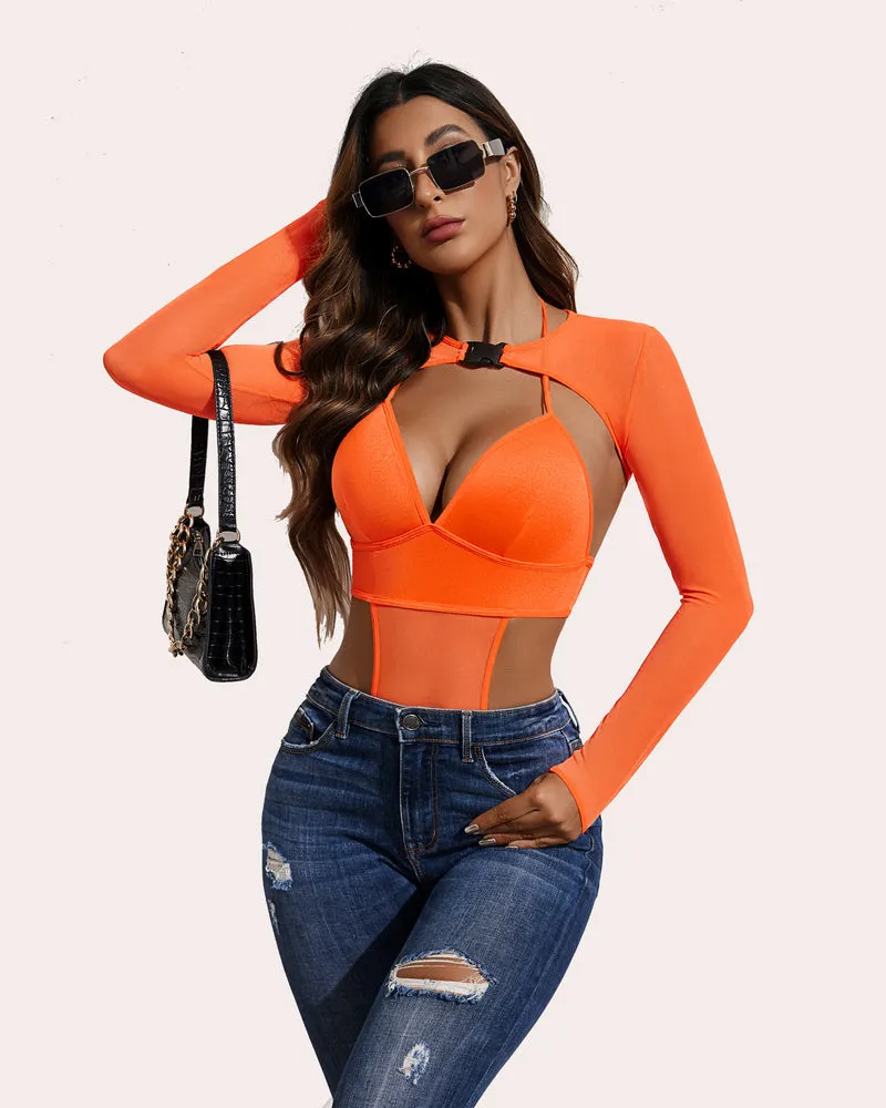 Buckle Shrug Bodysuit Crop Top Set (DE Only)