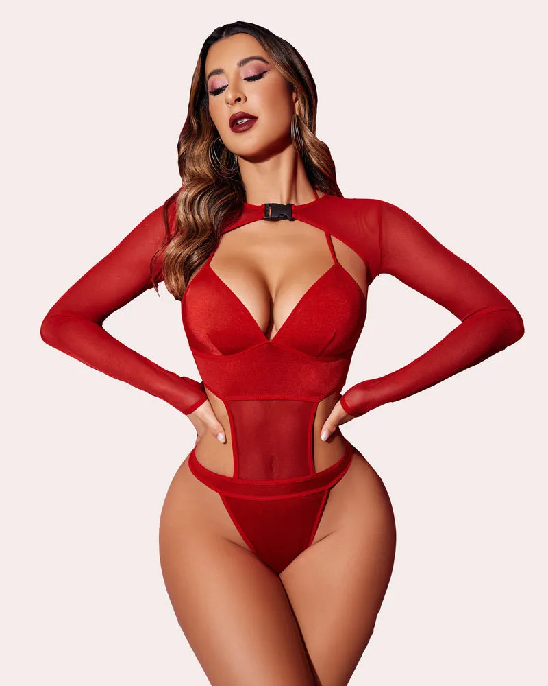 Buckle Shrug Bodysuit Crop Top Set (DE Only)
