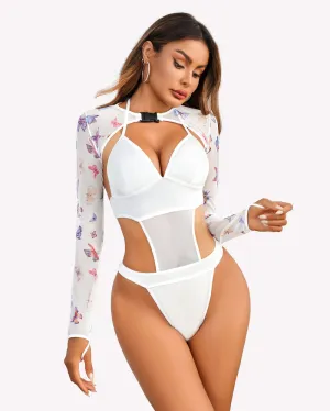 Butterfly Rave Outfits Bodysuit Crop Top Set