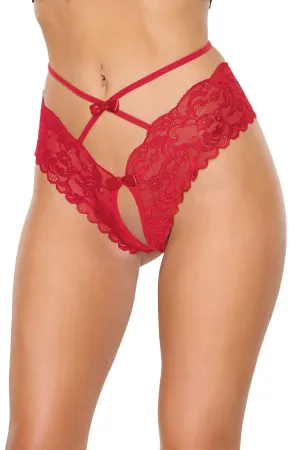 Coquette Lingerie Sexy Scallop Stretch Lace Open Front Panty Red