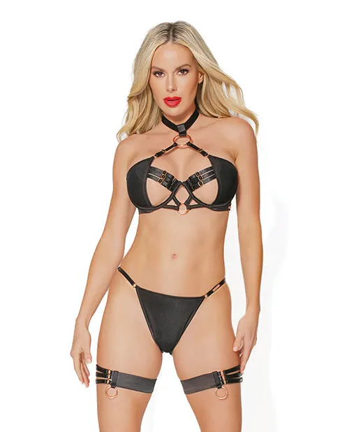 Coquette Pleasure Collection Adjustable Choker Bra Set Black