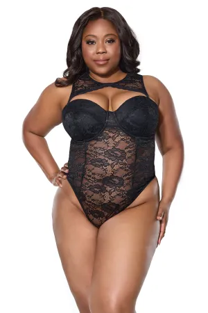 Coquette Queen Sexy Lace Padded Underwire Cups Bodysuit Teddy Black