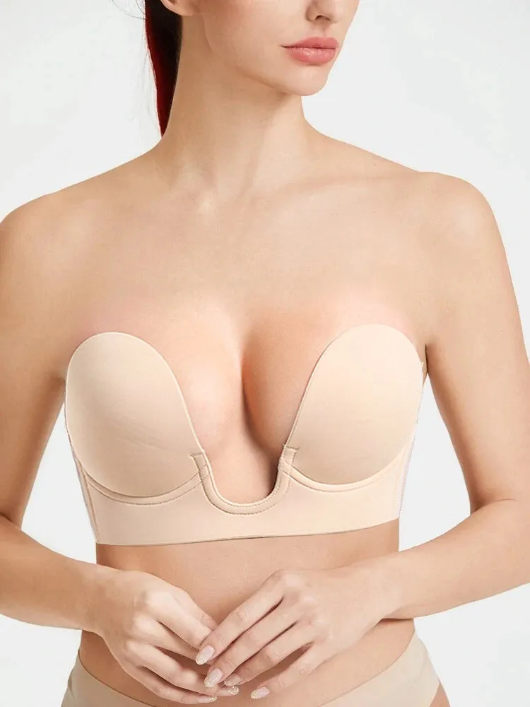Deep U-Shaped Invisible Strapless Sticky Adhesive Bra