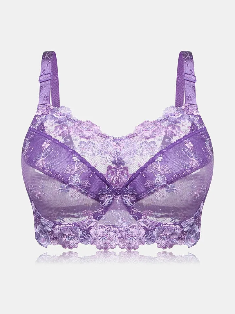 Embroidery Floral Sexy See Through Sheer Push Up Bras