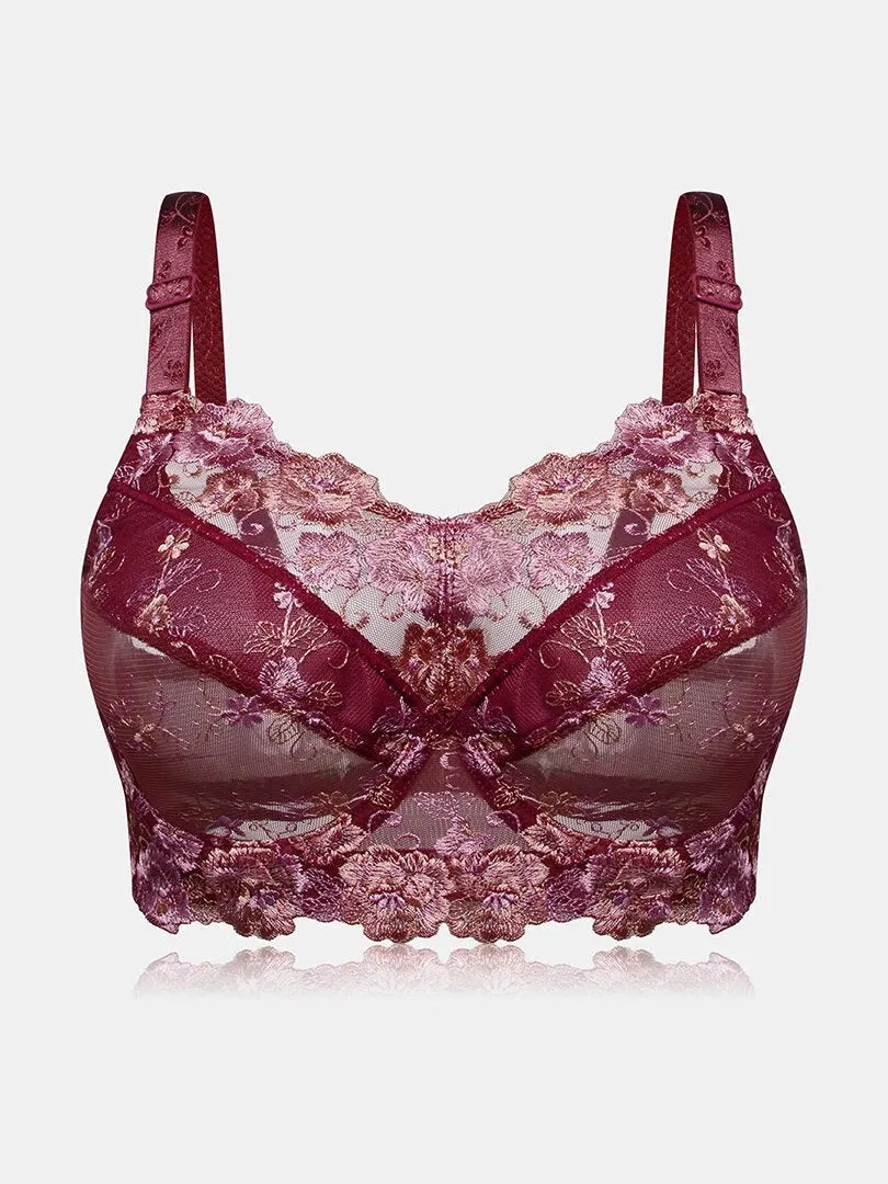 Embroidery Floral Sexy See Through Sheer Push Up Bras