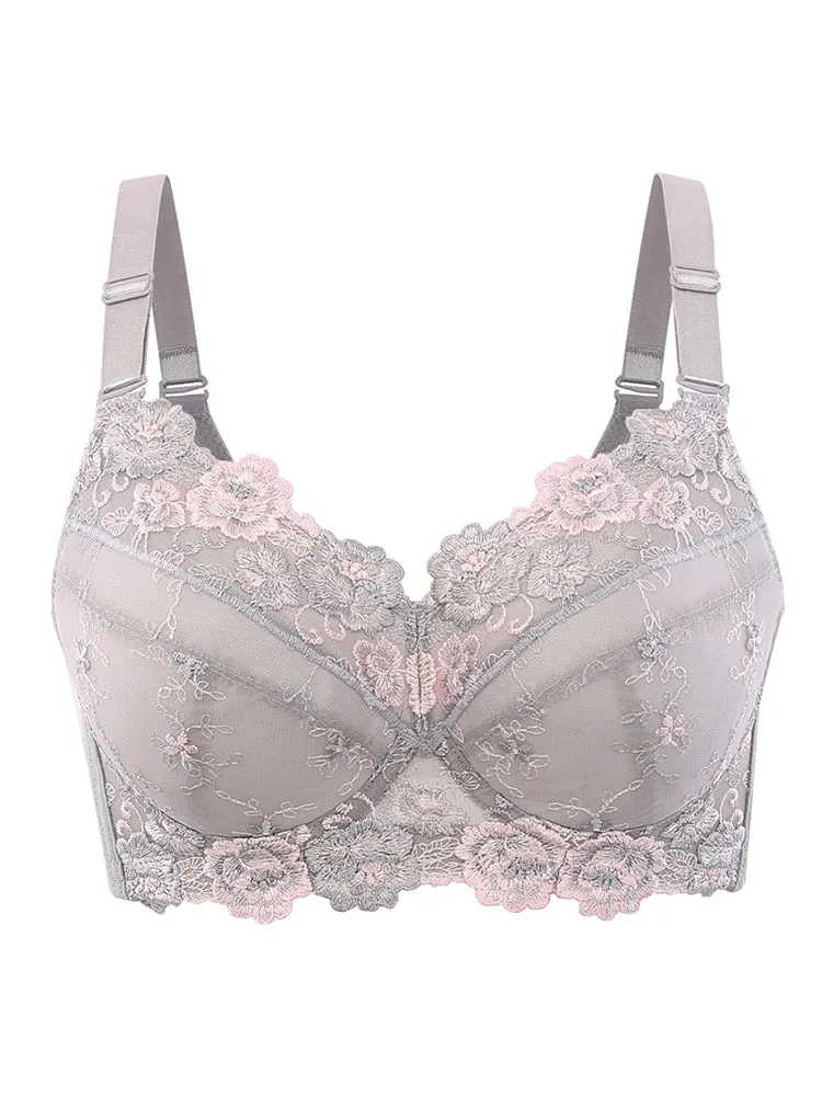 Embroidery Lace Full Cup Side Support Bras