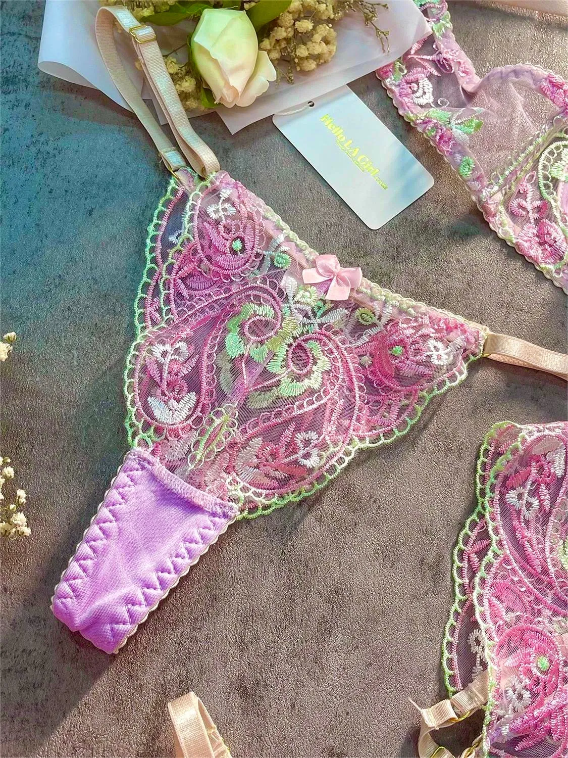 Fantasy Purple Embroidered See Through Lingerie Set