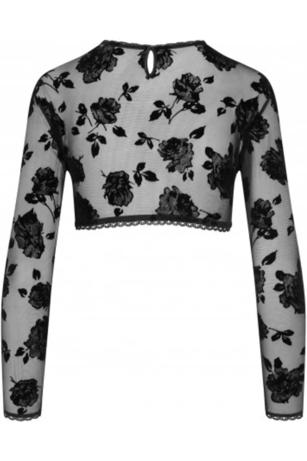 Flocked Mesh Long Sleeve Crop Top