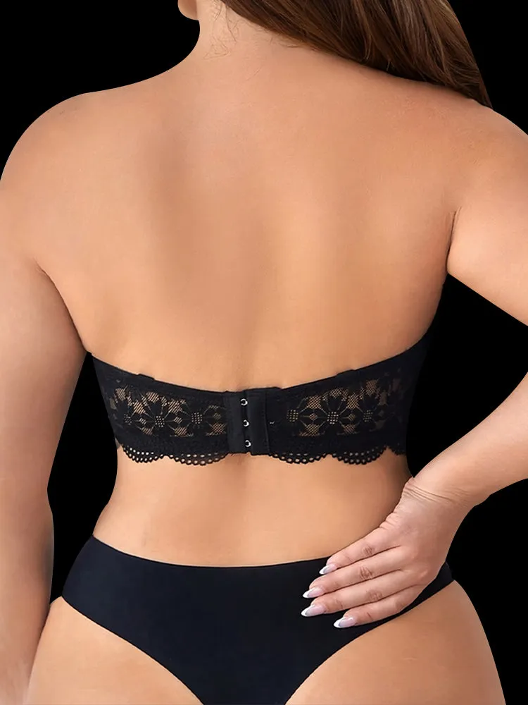 Floral Embroidered Lace Sheer Mesh Bra - Front Closure Push-Up Demi Bra