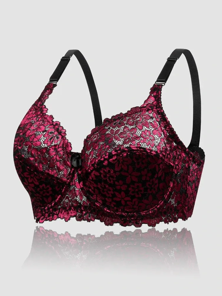 Floral Embroidered Underwire Patchwork Transparent  Breathable Comfy Bras
