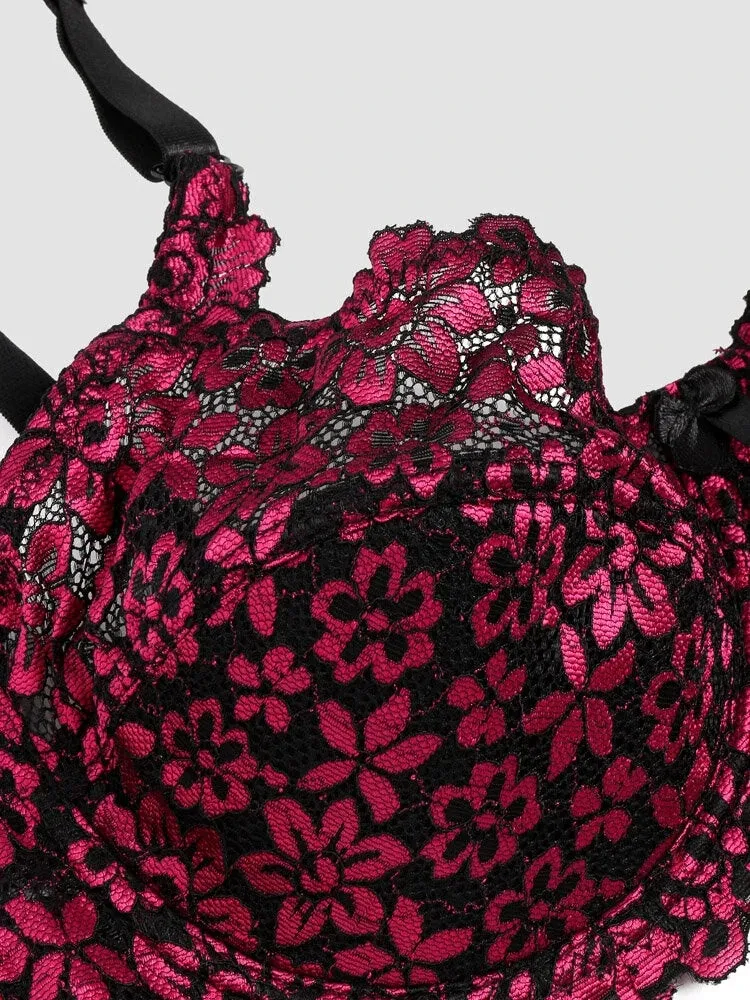 Floral Embroidered Underwire Patchwork Transparent  Breathable Comfy Bras