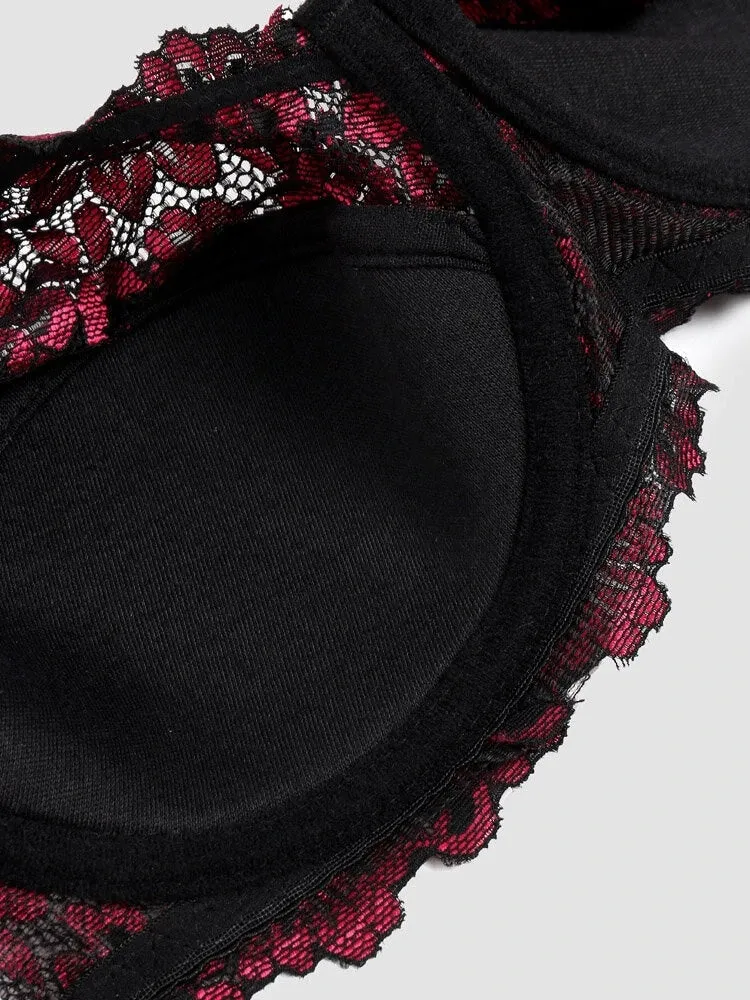 Floral Embroidered Underwire Patchwork Transparent  Breathable Comfy Bras