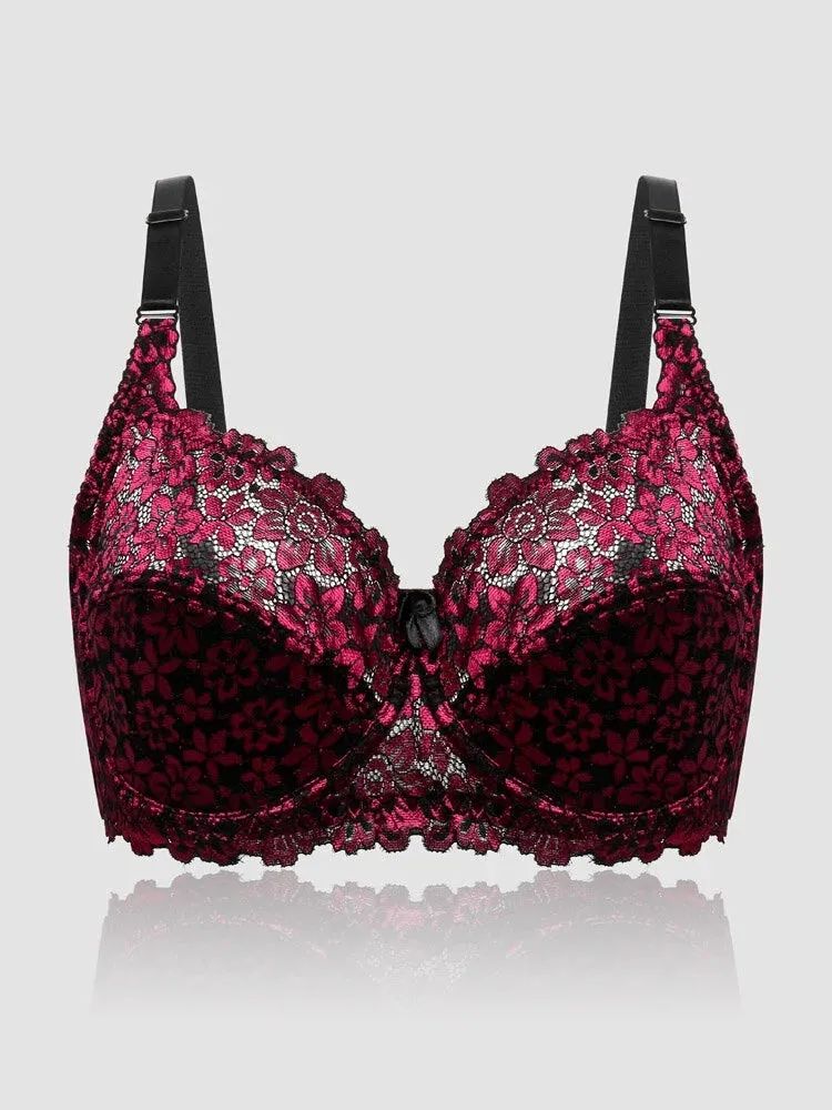 Floral Embroidered Underwire Patchwork Transparent  Breathable Comfy Bras