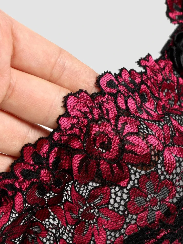 Floral Embroidered Underwire Patchwork Transparent  Breathable Comfy Bras