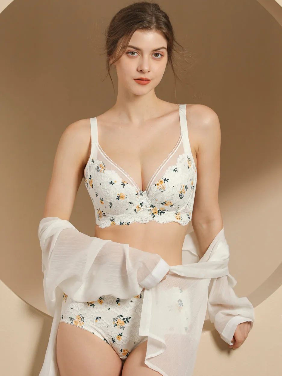 Floral Pattern Thin Side Support Minimizer Bra